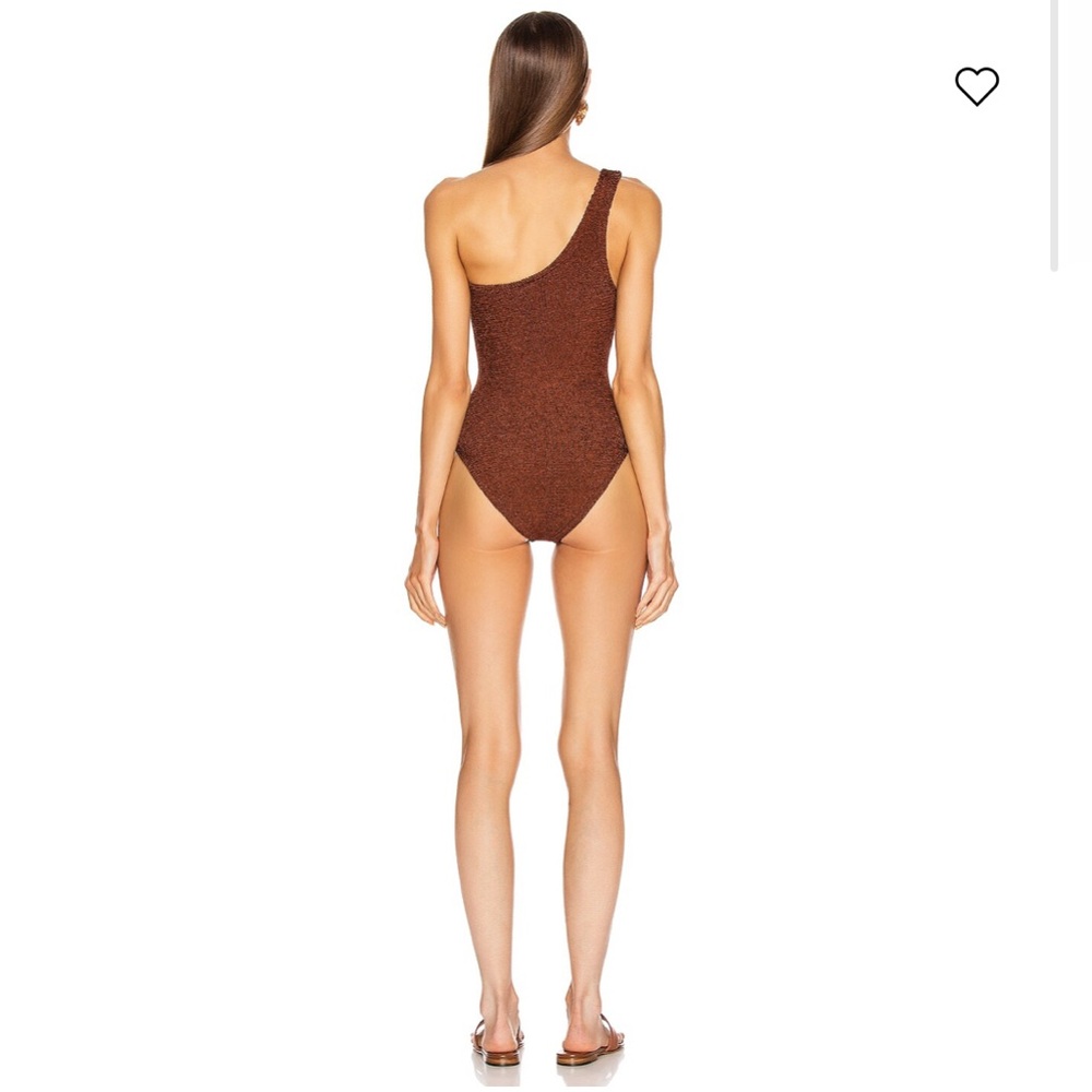 Hunza G Nancy Swimsuit in Metallic Bronze Chocolate Brown One Size - Picture 5 of 9